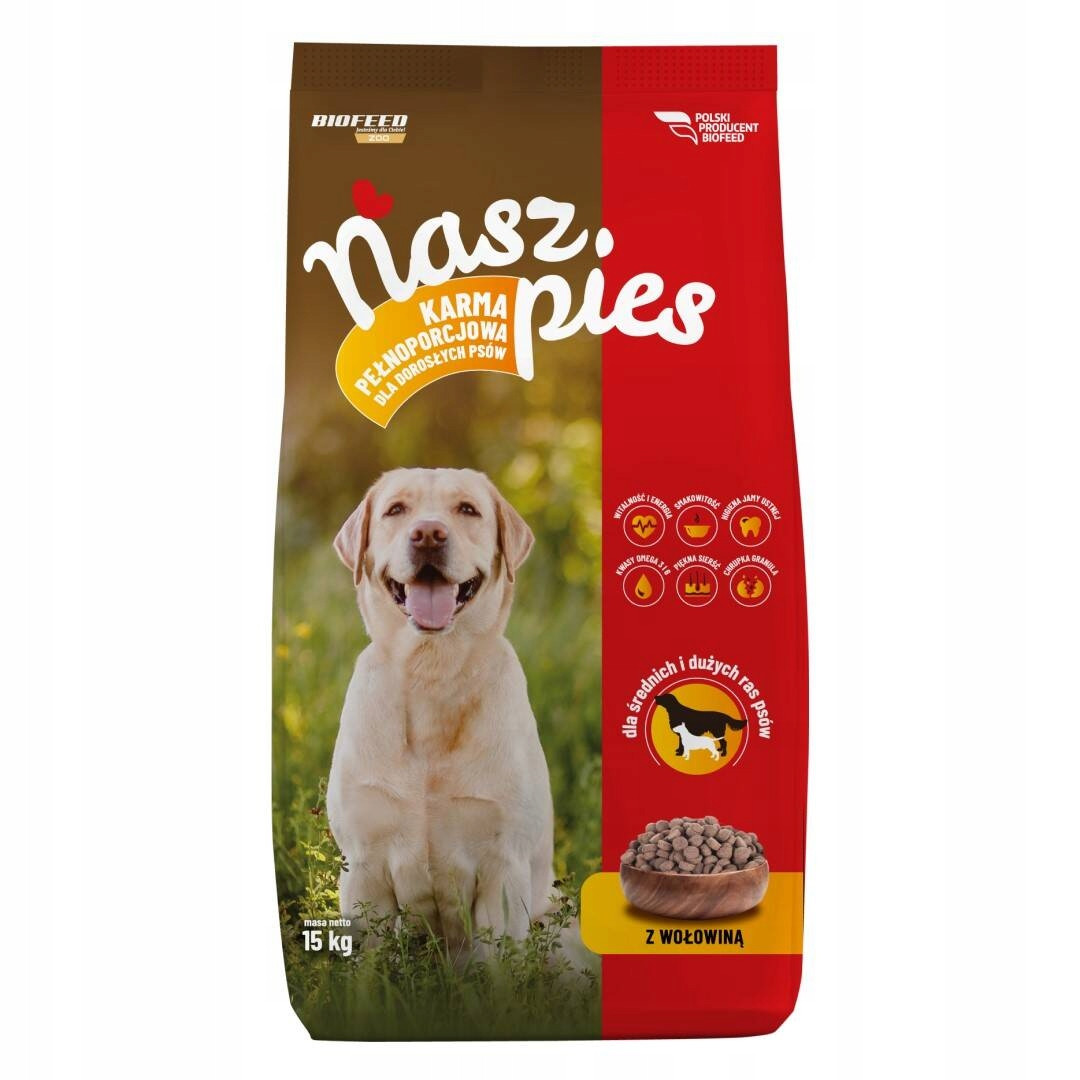 Biofeed Náš pes suché Krmivo pro psa s hovězím masem 15 kg