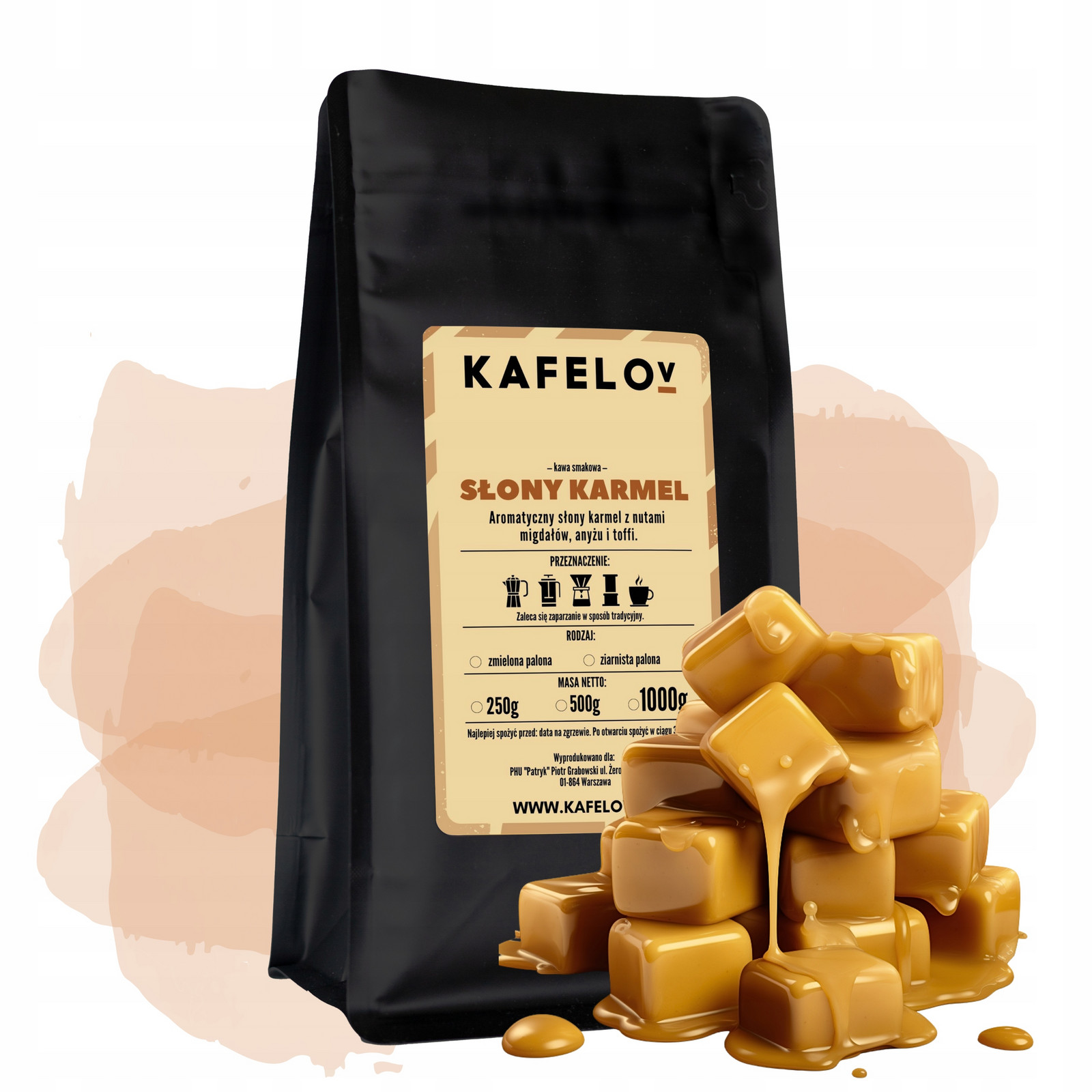 Káva ochucená mletá Slaný Karamel 1 kg arabika čerstvě pražená