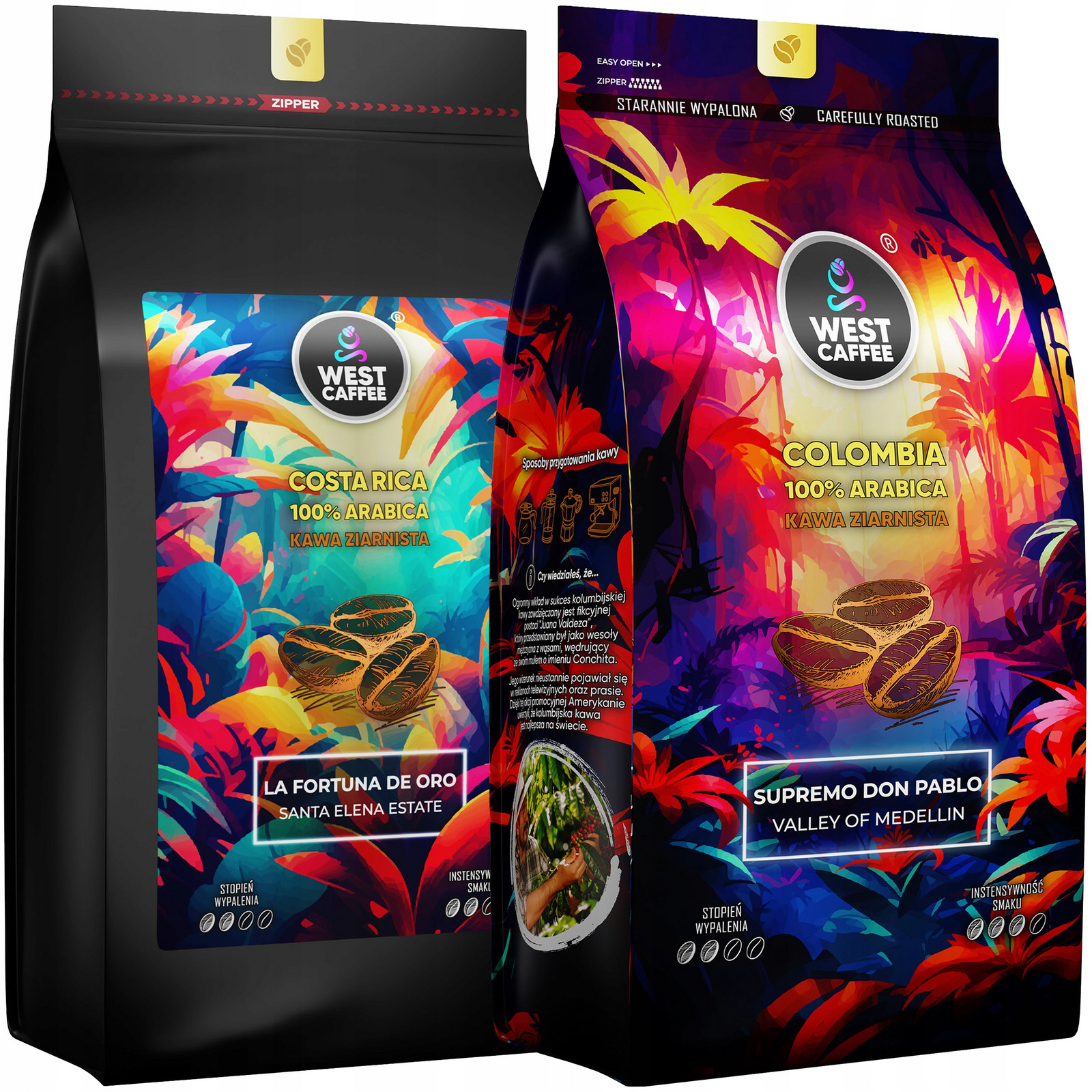 Káva Zrnková Set 2kg Kostarika Kolumbie 100% Arabica Čerstvě Vypálená