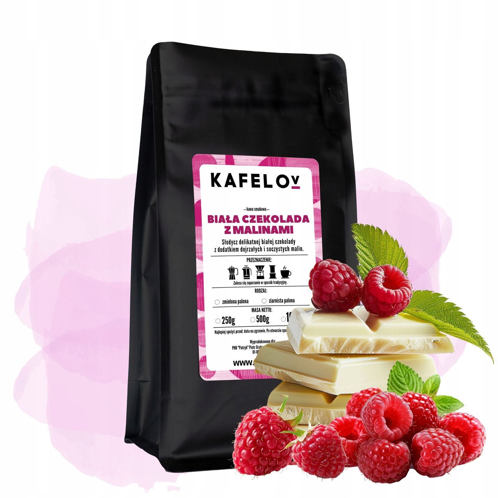 Káva ochucená mletá 1 kg Bílá čokoláda s Malinami arabika