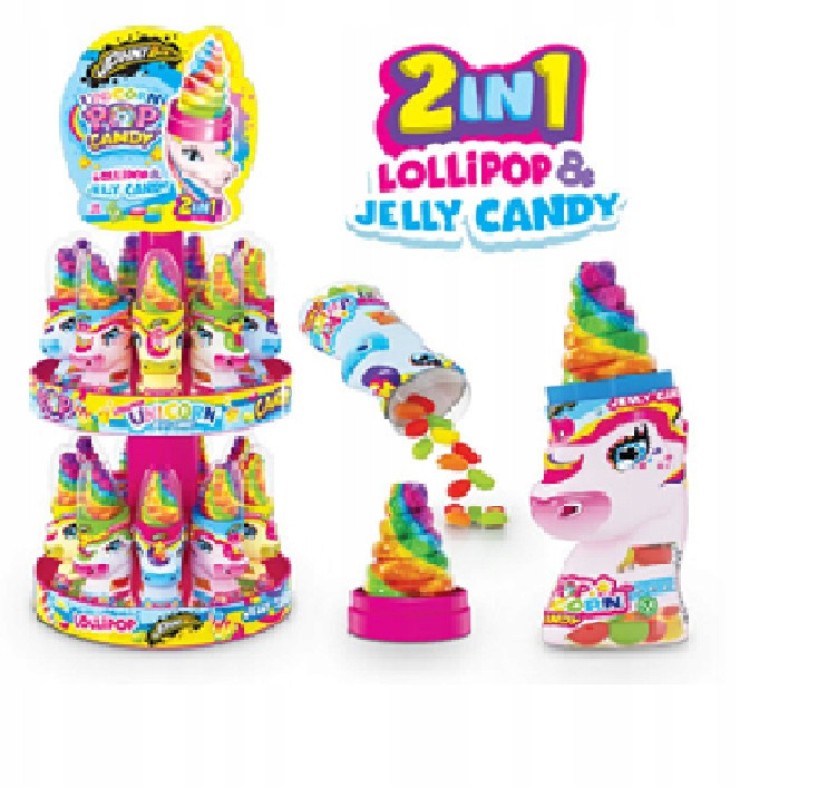Lízátko ovocné Unicorn Johny Bee Jednorožec bonbóny na stojanu 18 ks