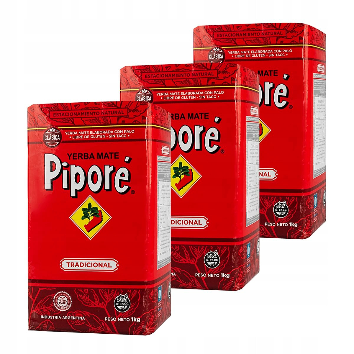 Yerba Mate Pipore Tradicional Elaborada Con Palo 3x1kg 3kg Set