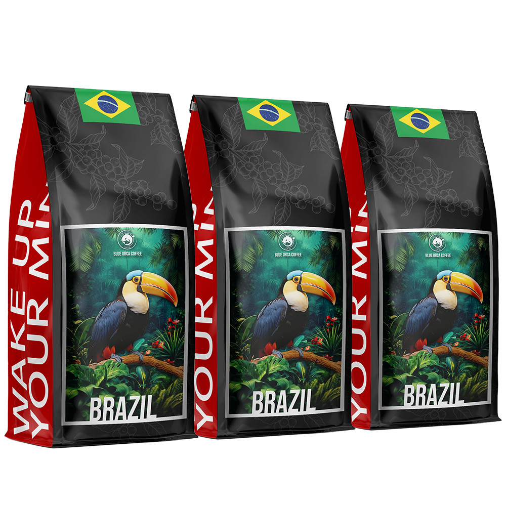 Káva zrnková 3kg Brazílie 100% Arabica Čerstvě pražená Blue Orca+ Bonus
