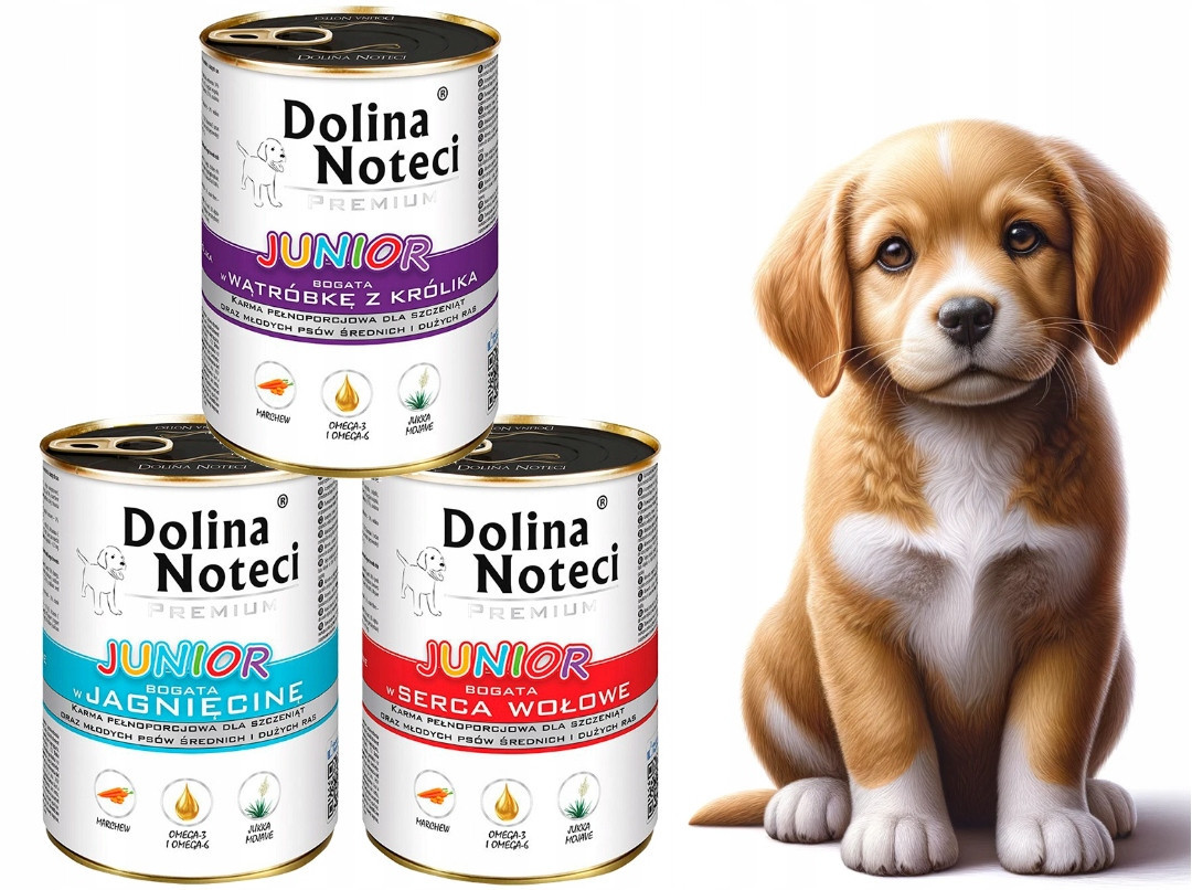 Dolina Noteci Premium Pes Junior Vlhké Krmivo MIX 3 Příchutí 12x400G Plechovka