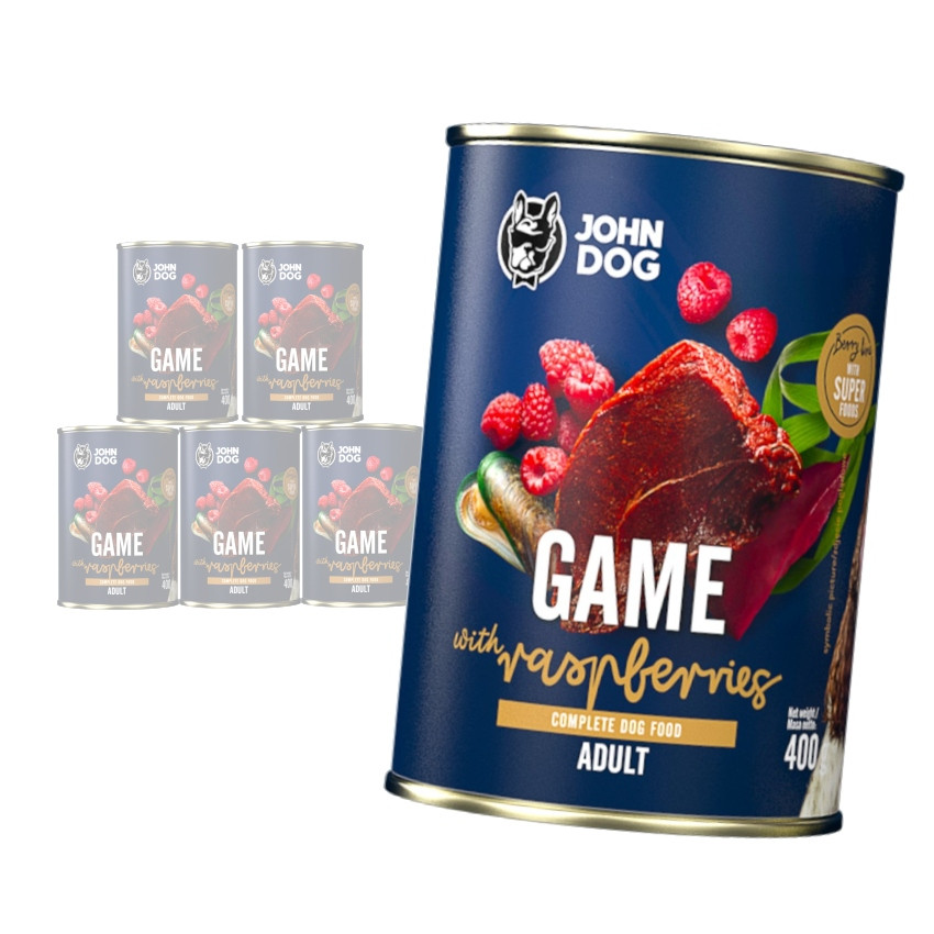 John Dog Adult Dítě s malinami 6x400g Plechovka