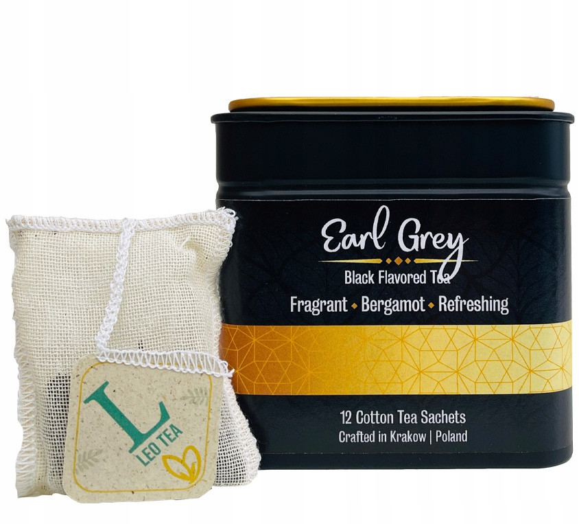 Earl Grey Čaj Černý Sáček v Kapsách Mušelínové Kabelky v Dóze