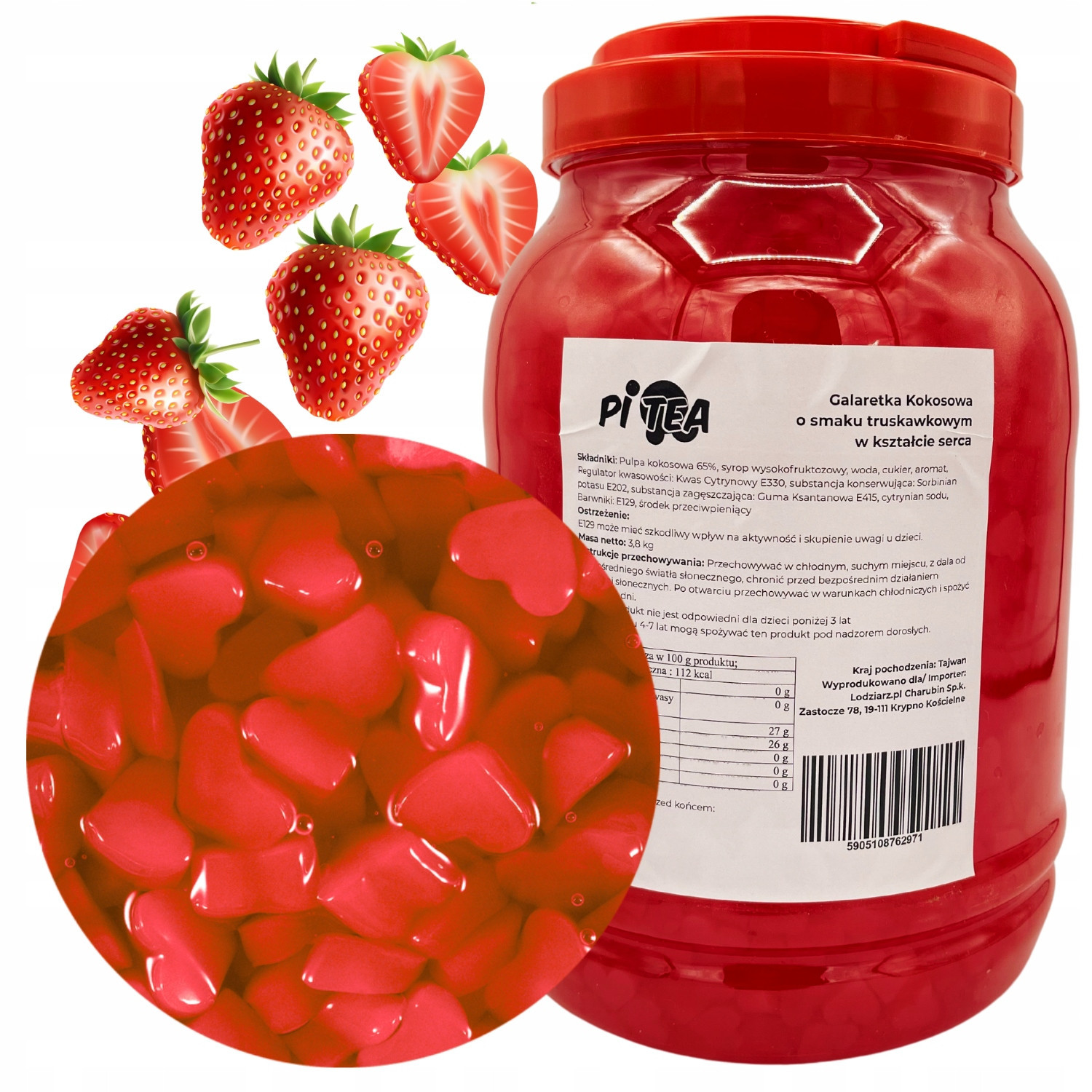 Želé Bonbony pro Bubble Tea Srdce Kiwi 3,8 kg Valentýn Nata de Coco Jelly