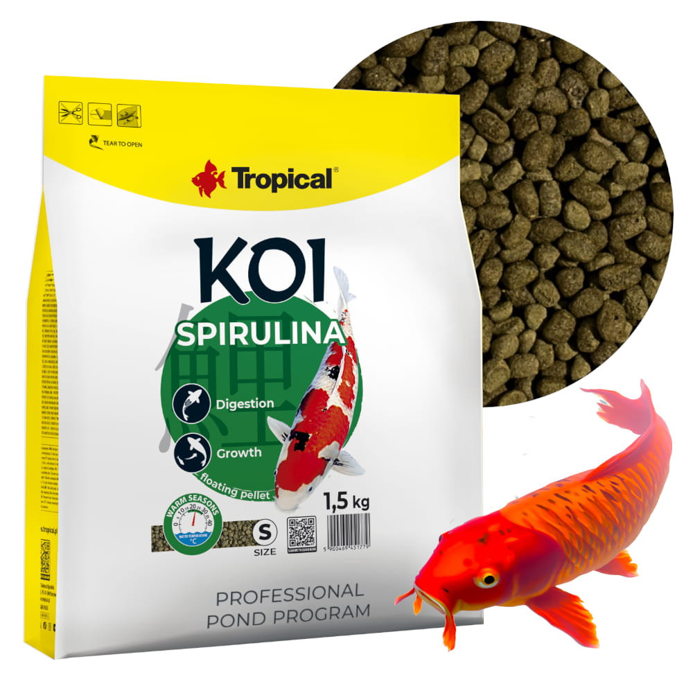 Krmivo pro ryby v jezírku Tropical Koi Spirulina 1,5 kg Granule Pellet