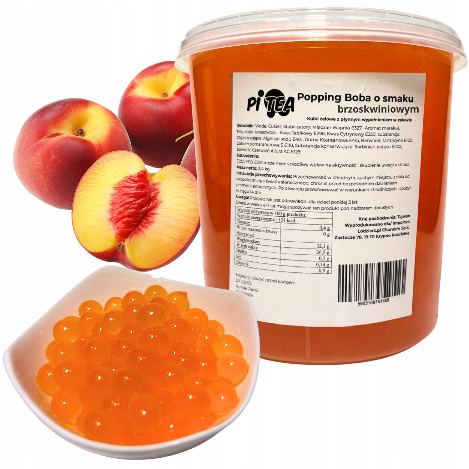 Kuličky do Bubble Tea Popping Boba Kaviár Molekulární Broskev 3,4 kg