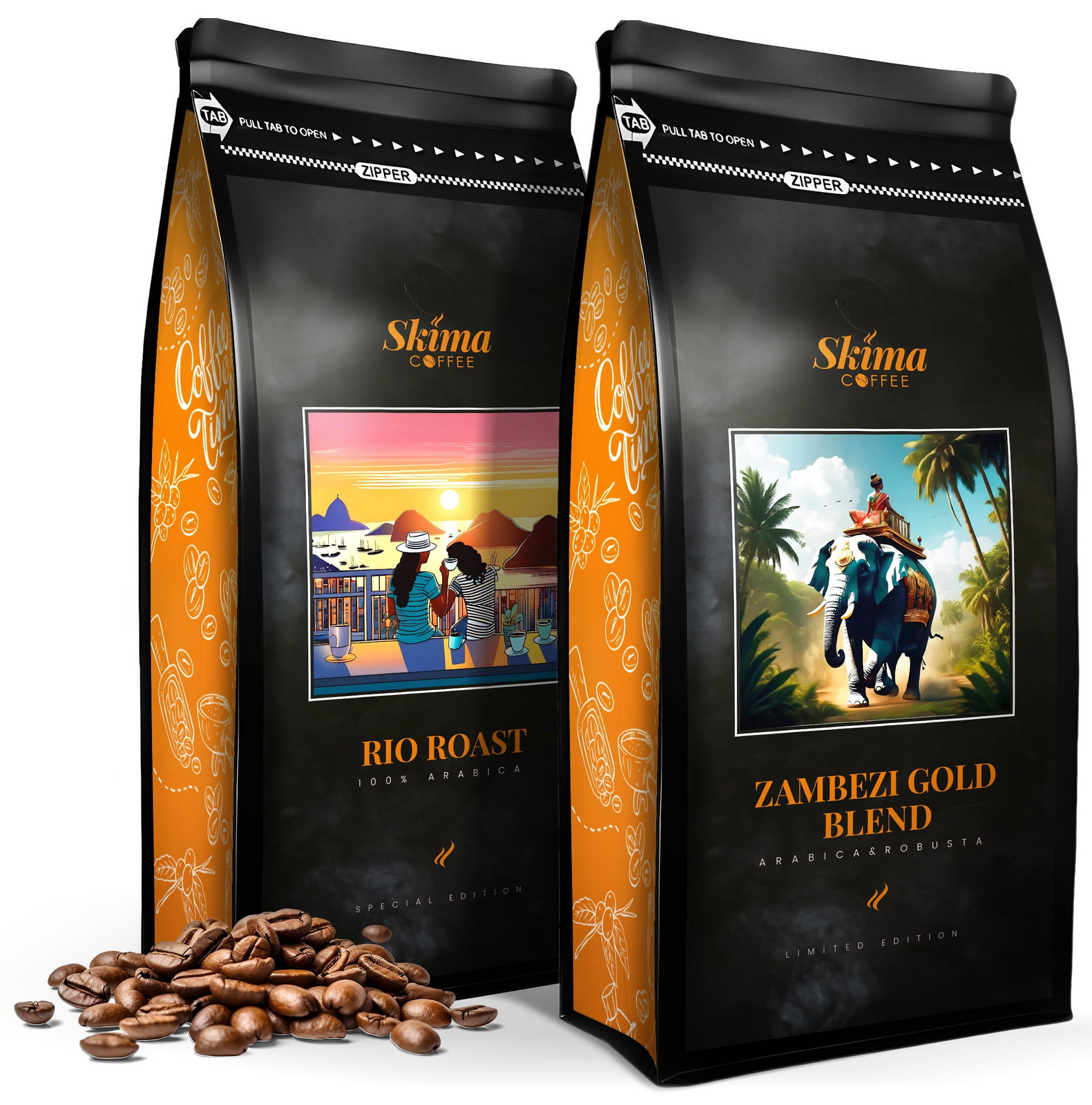 Káva zrnková 2x1kg Rio Roast/zambezi Gold Blend Čerstvá do kávovaru Dárek