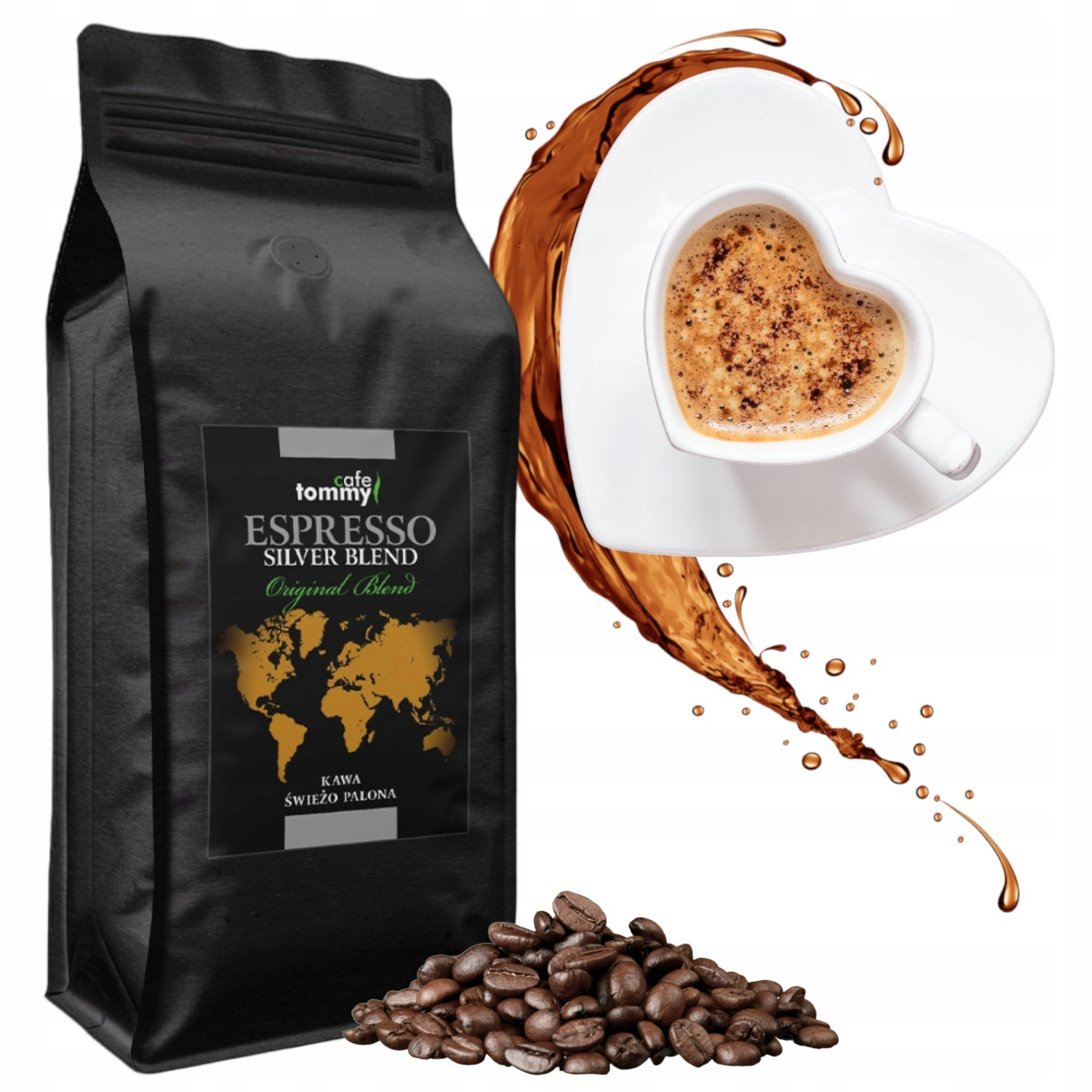 Káva zrnková do kávovaru 1kg Čerstvě pražená Silná Silver Blend Tommy Cafe