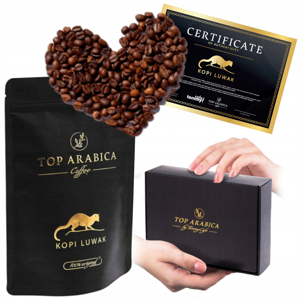 Káva jako dárek Zrnková Kopi Luwak Certifikovaná 250g Dárková sada