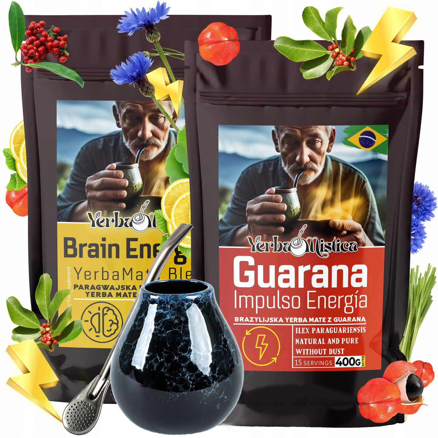 Set Yerba Mate Koncentrace Paraguayská, Brazilská, Matero, Bombilla