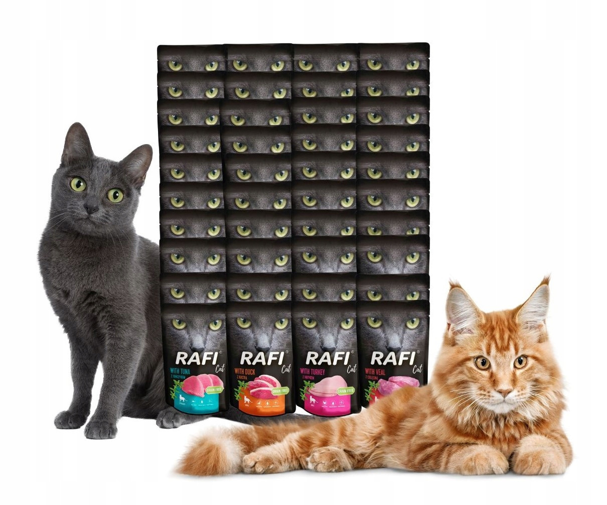 Rafi mokré krmivo pro kočky MIX 4 příchutí 40x100g Bezobilná Dolina Noteci