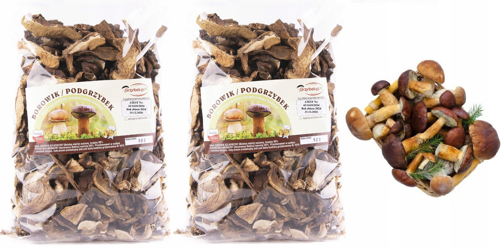 Podhoubí+hříbek Krájený 1kg Polský Atest 2024 Nová Sklizeň sušené houby