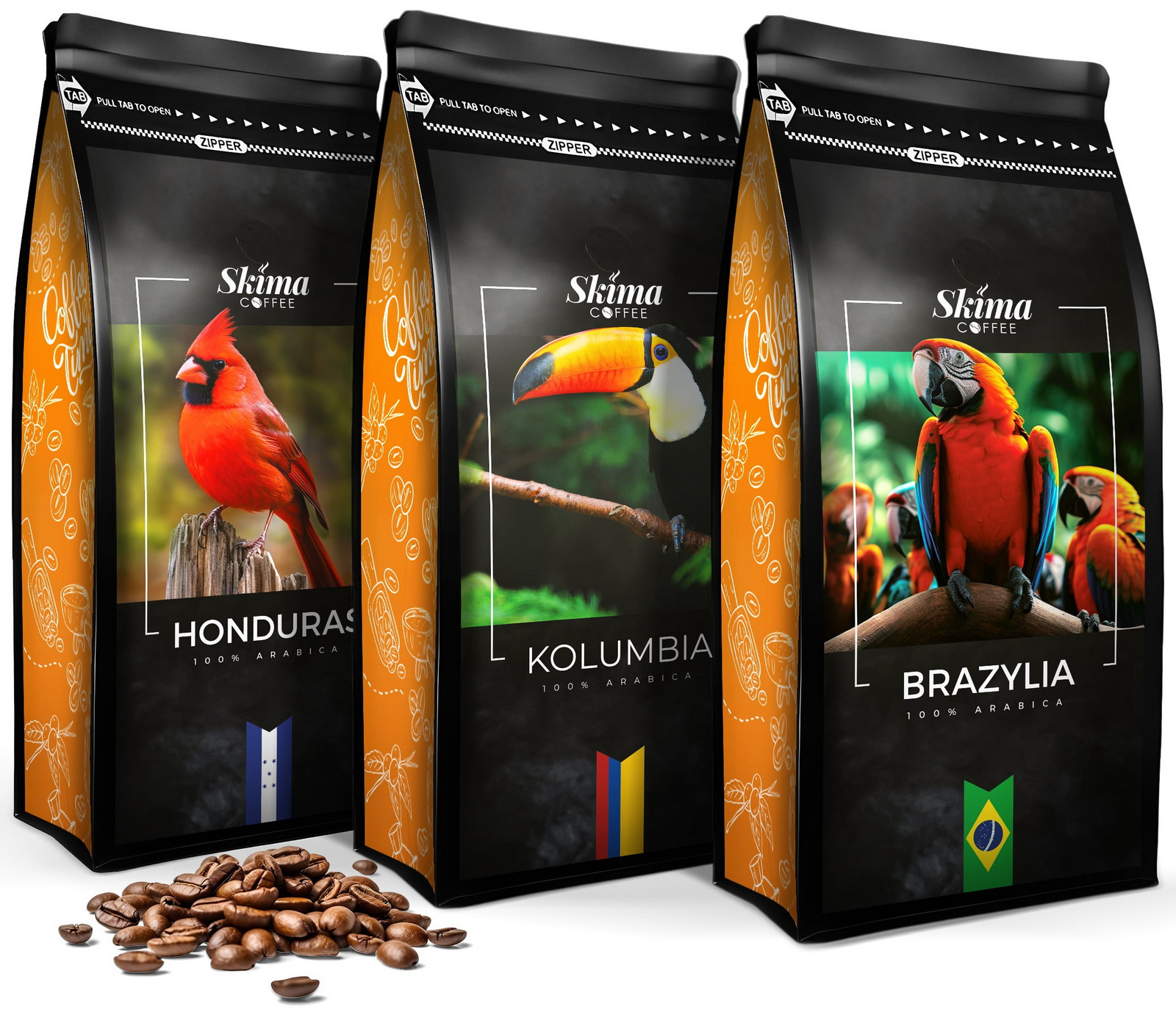 Káva zrnková 3x1kg Brazílie/kolumbie/honduras Arabica čerstvá Dárek