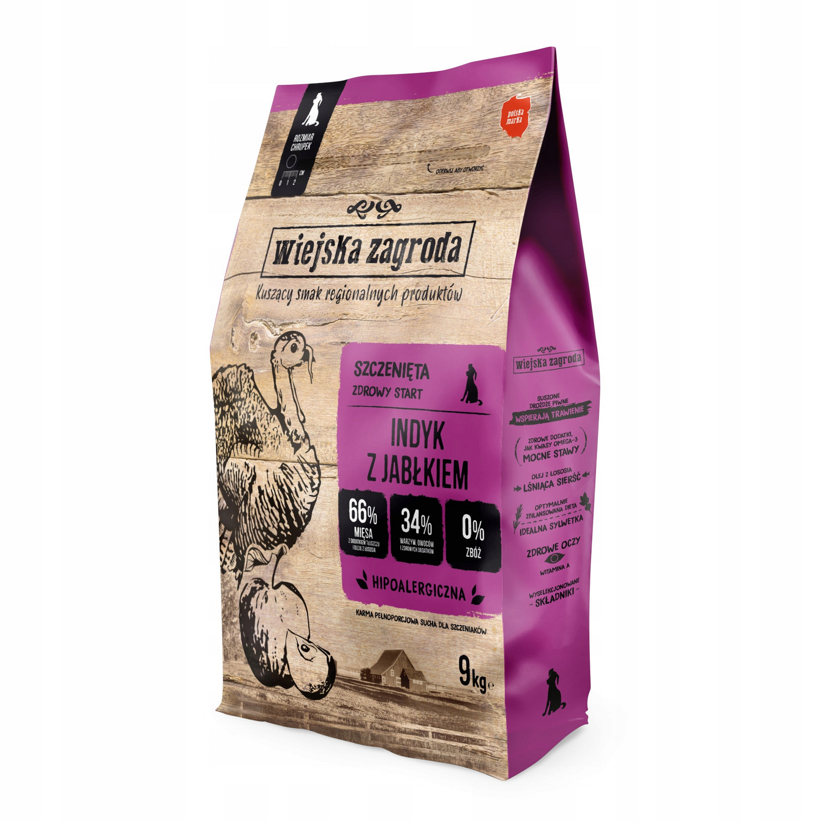 Wiejska Zagroda Krůta s jablkem 9 kg suché krmivo pro štěňata velkých plemen