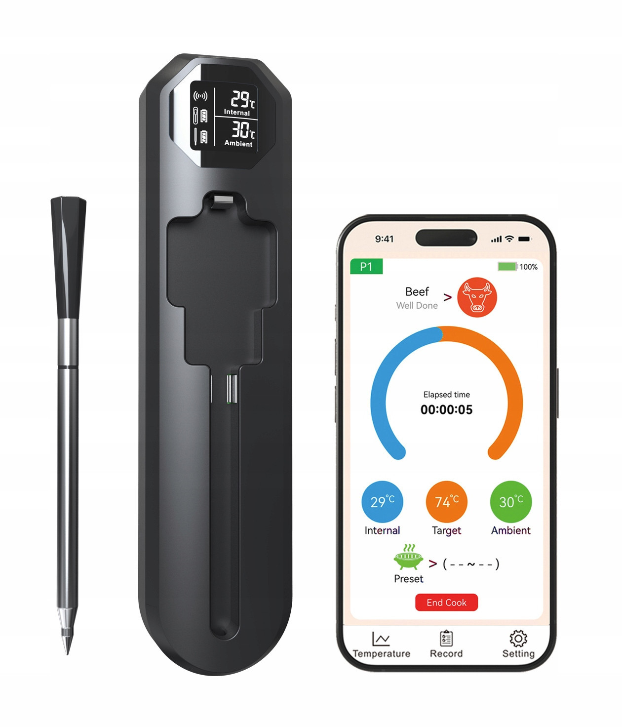 Kuchyňský Teploměr Gril Udírna Trouba Termhoff TH-06 LCD Bluetooth