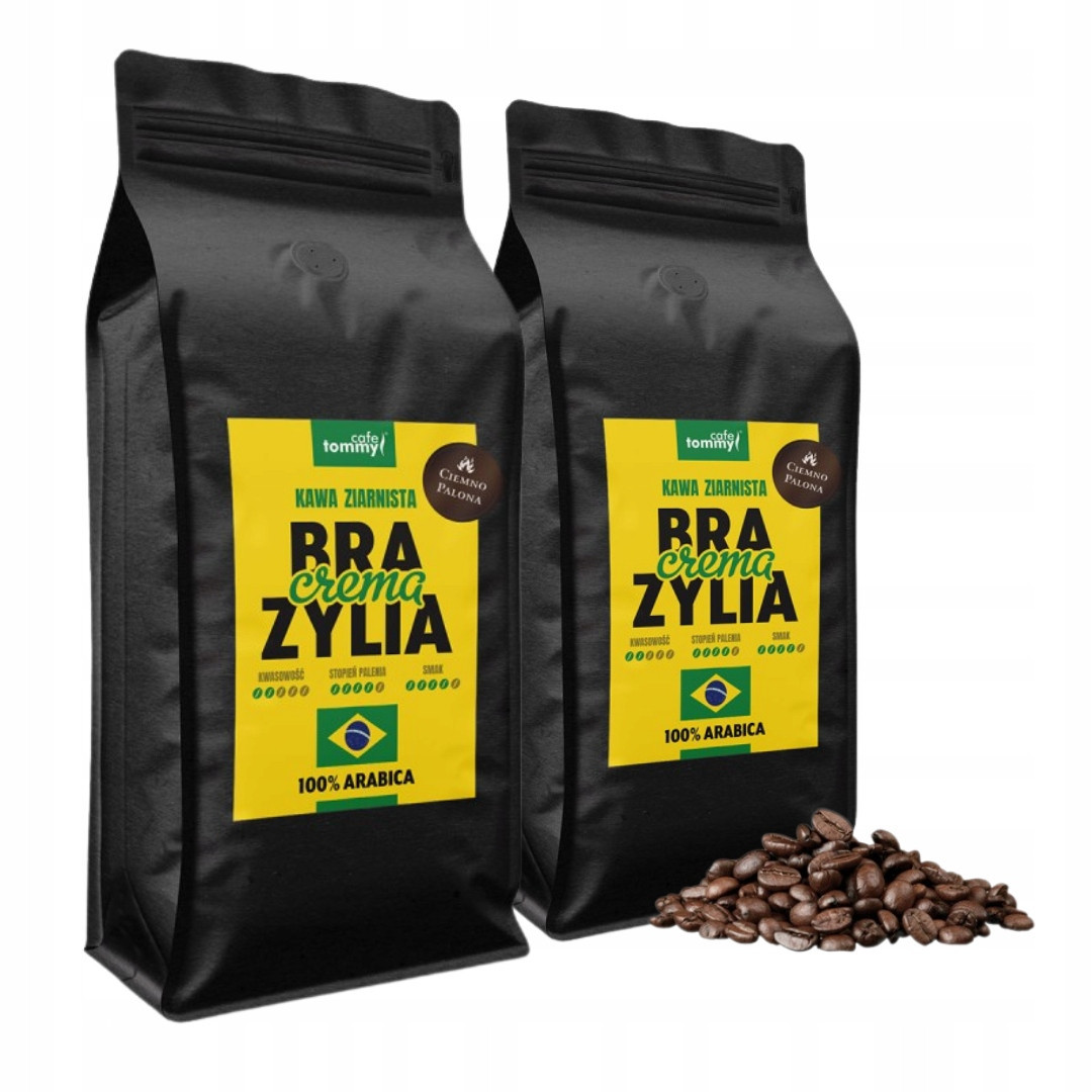 Tommy Cafe Káva Zrnková 100% Arabica Brazílie Medium Dark Sada 2x1kg