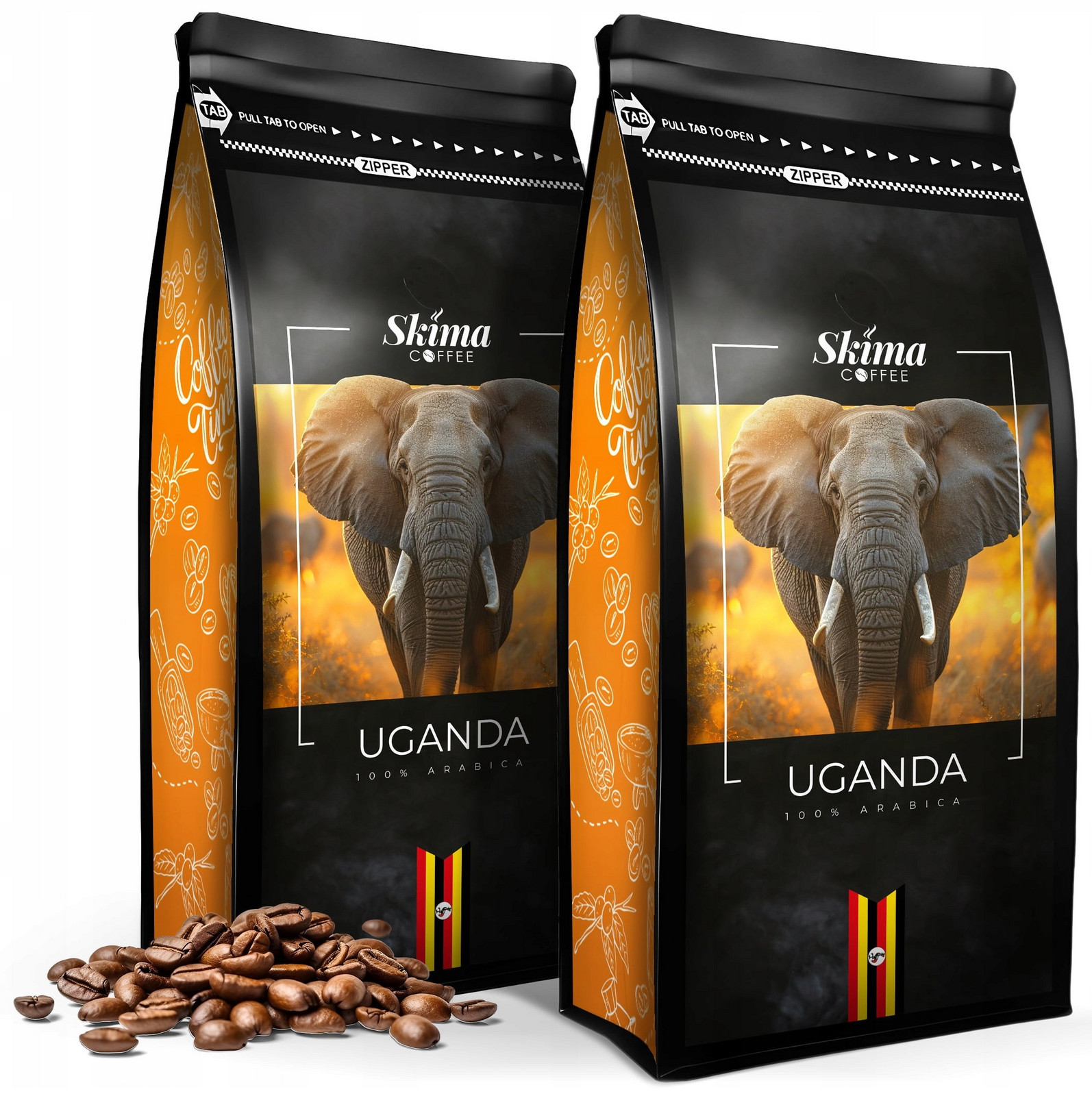 Káva zrnková 2x1kg Uganda 100% Arabica Čerstvě pražená do kávovaru Dárek