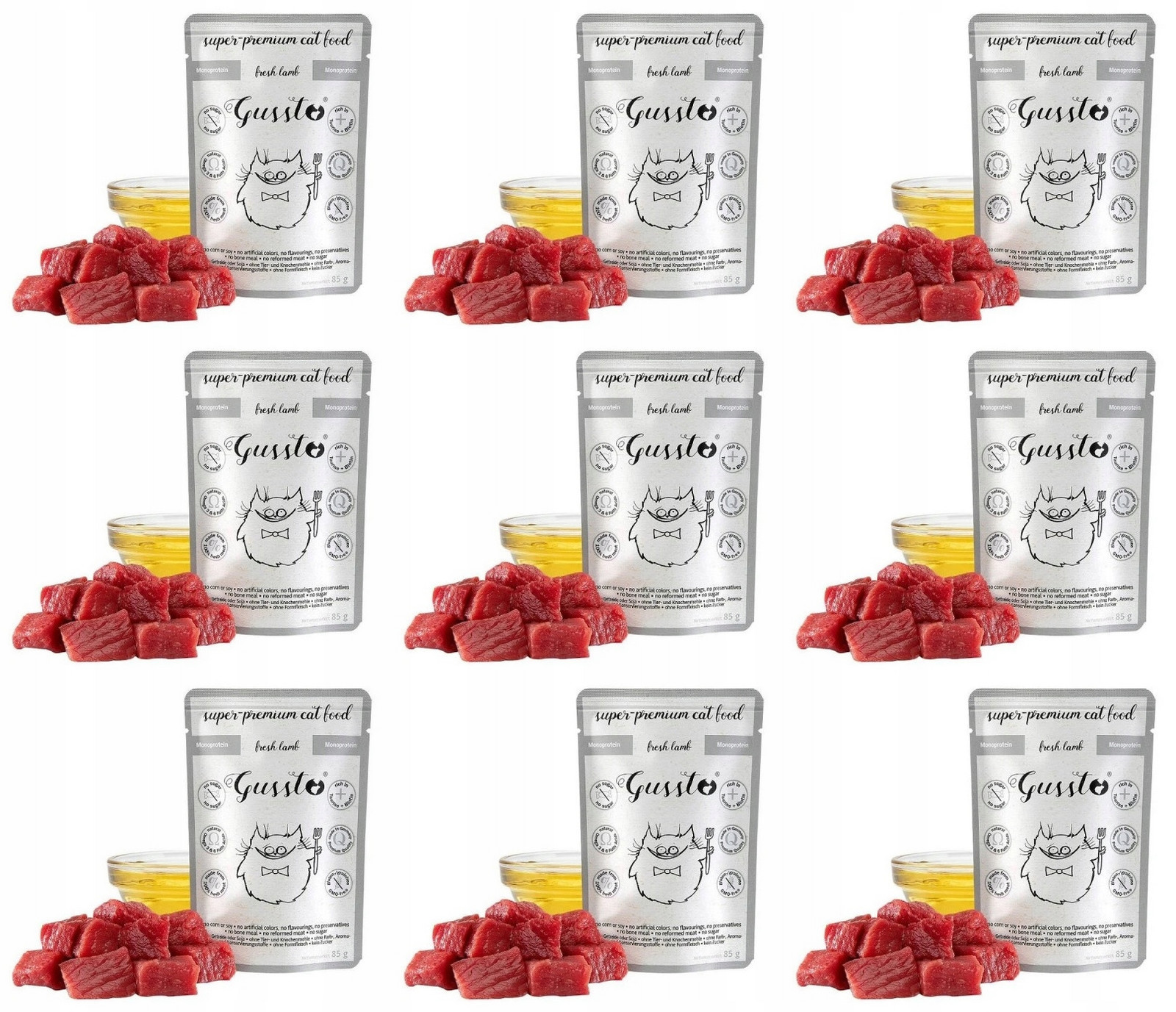 Mokré krmivo pro kočky Gussto jehněčí maso 0,085 kg, 9ks
