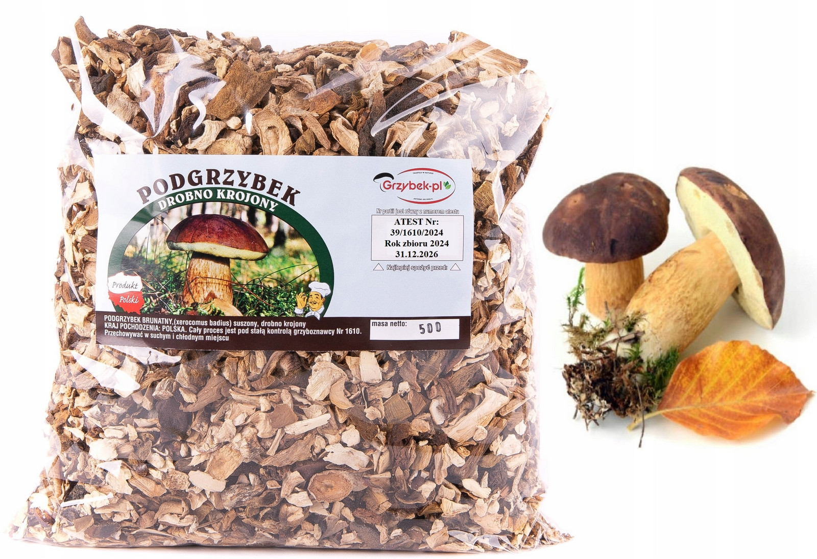 Podhoubek Drobro Krájený Grys 500g Polský Atest 2024 lesní sušené houby