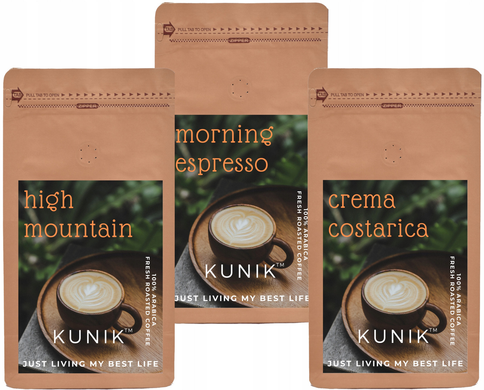 Káva zrnková 100% Arabica do kávovaru Čerstvě pražená Sada 3x1kg Kunik