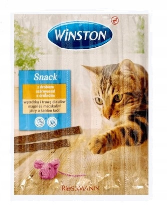 Winston snack klobásy 10 ks mix drůbež a játra a tráva pro kočky