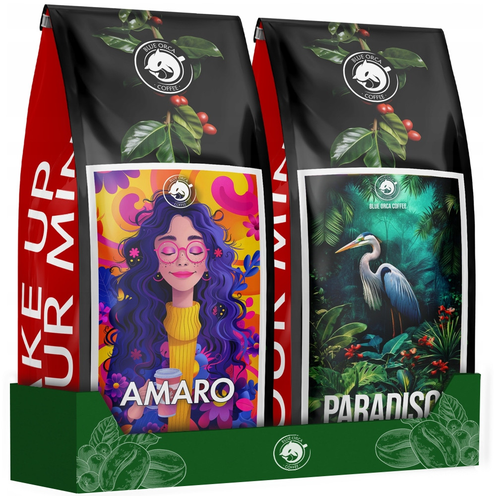 Káva zrnková 1kg x2 Paradiso+ Amaro 100% Arabica Čerstvě Pražená Blue Orca