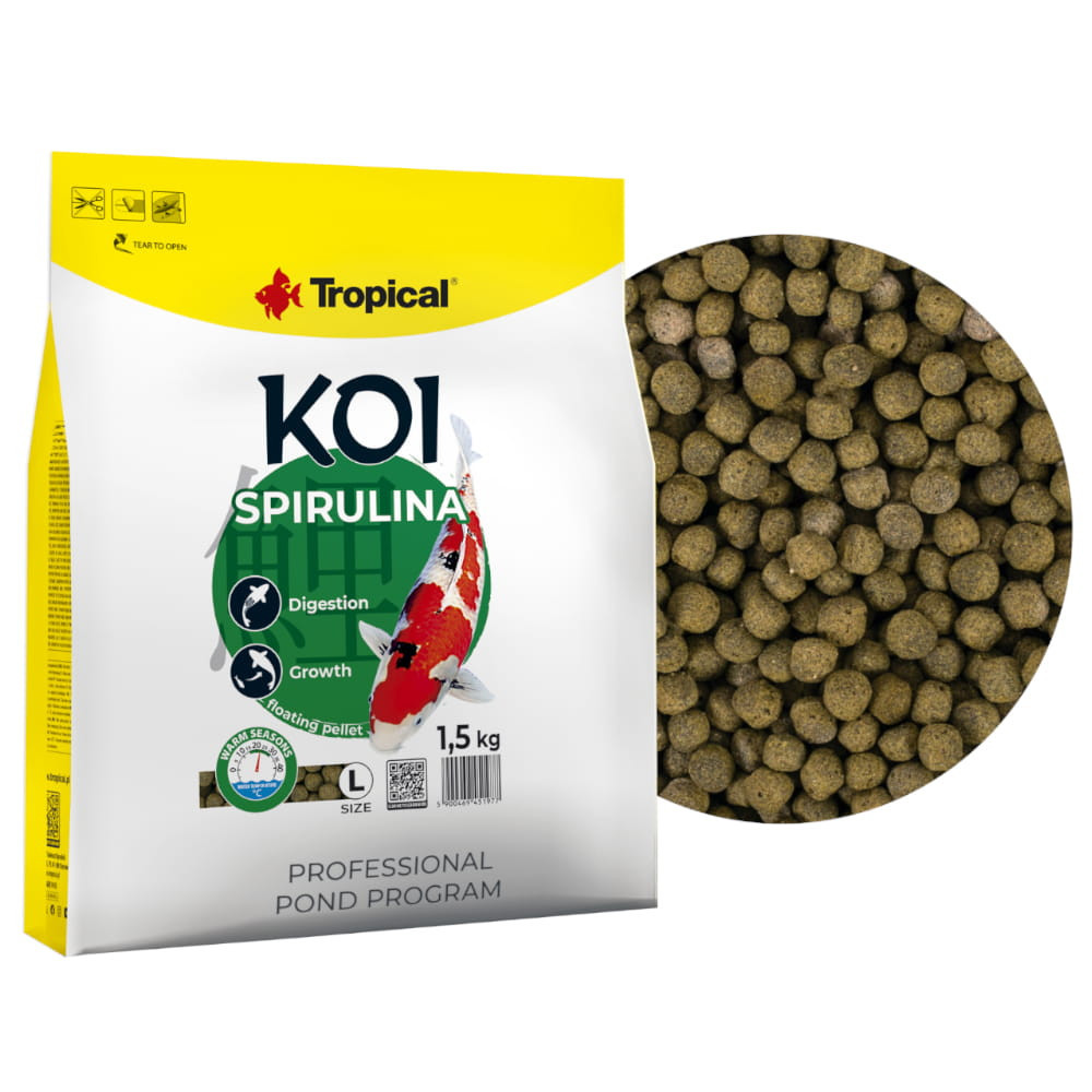 Tropical Koi Spirulina Pellet L 5L 1,5 kg Krmivo Krmivo pro ryby Vodní jezírko