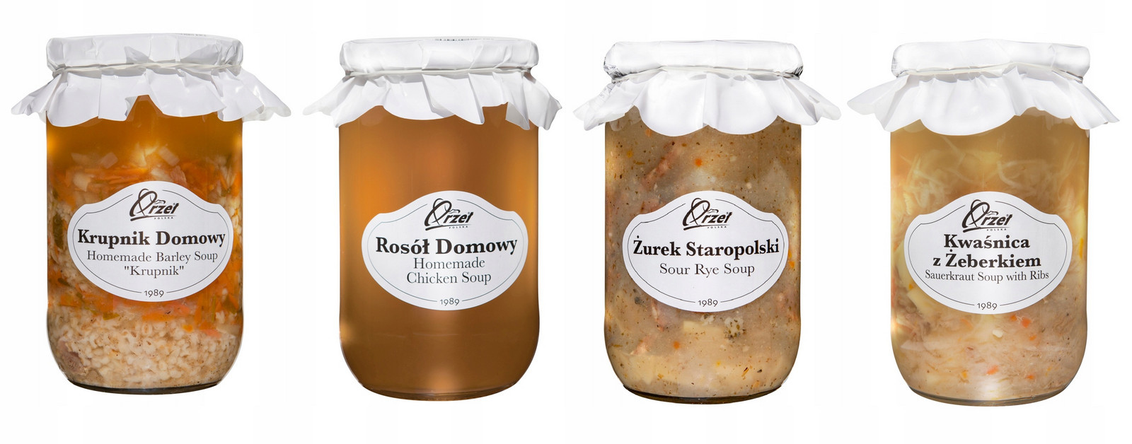 Orzeł Polsko Sada hotových domácích polévek (krupník, kvasnička, vývar, žurek)