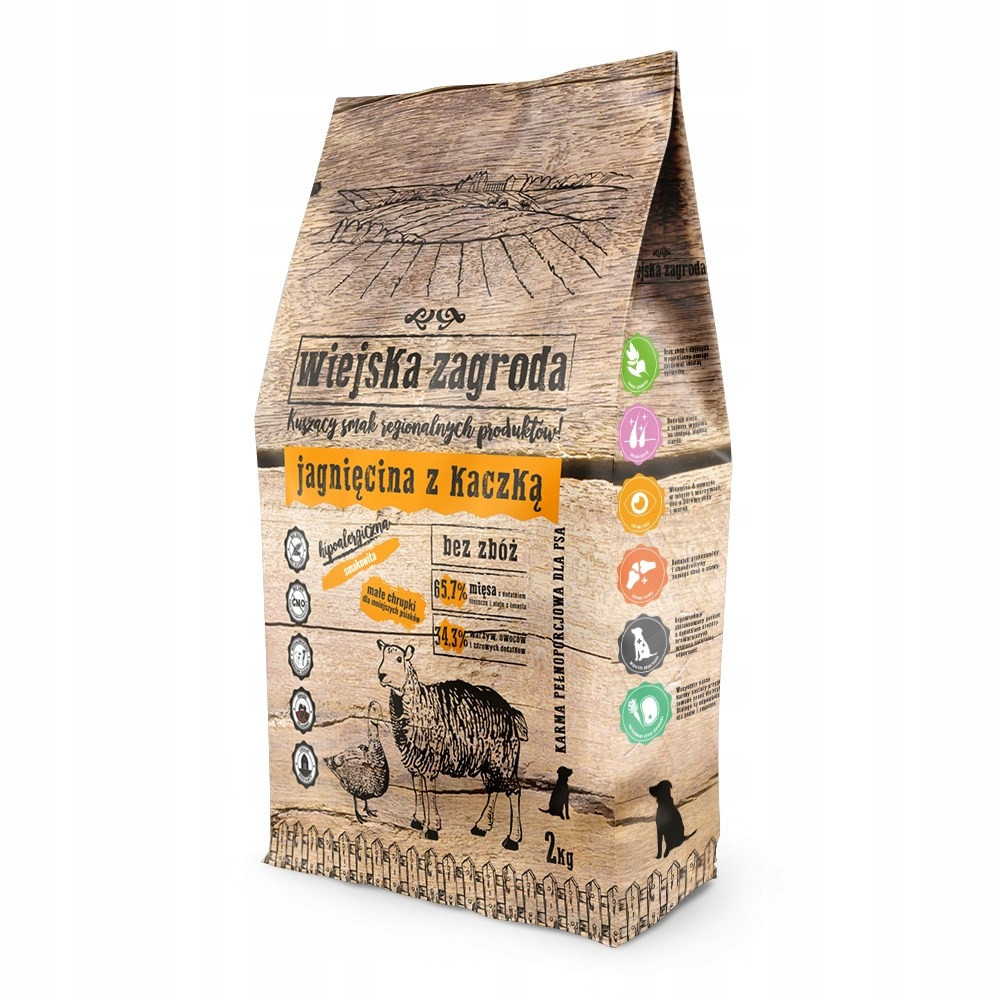 Suché krmivo pro psa Wiejska Zagroda Suché jehněčí s kachnou 2 kg