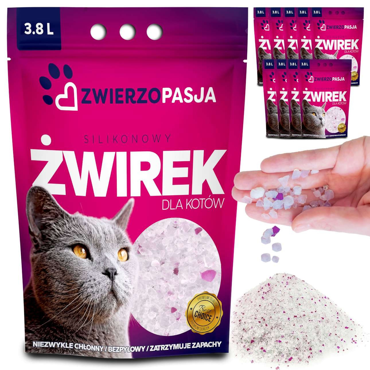 Silikonový stelivo pro kočky Zwierzopasja, komplet 10 x 3,8 l