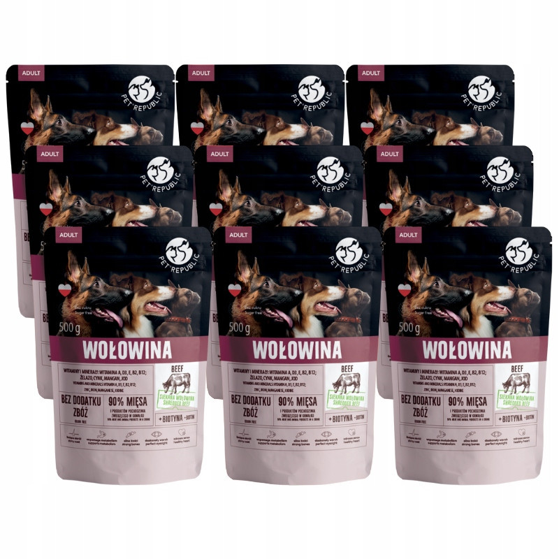 PetRepublic krmivo pro psy s jemně sekaným hovězím v omáčce 9x500g