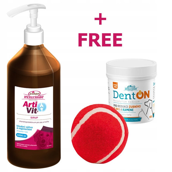 Vitar Veterinae ArtiVit sirup 1000 ml DentON 100 g Dog ToyBall červený Zdarma
