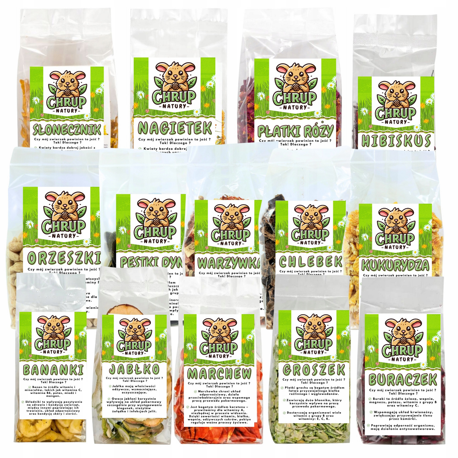 Sada přírodních pochoutek pro Hlodavce Křečka Prasátka a Králíka 14ks