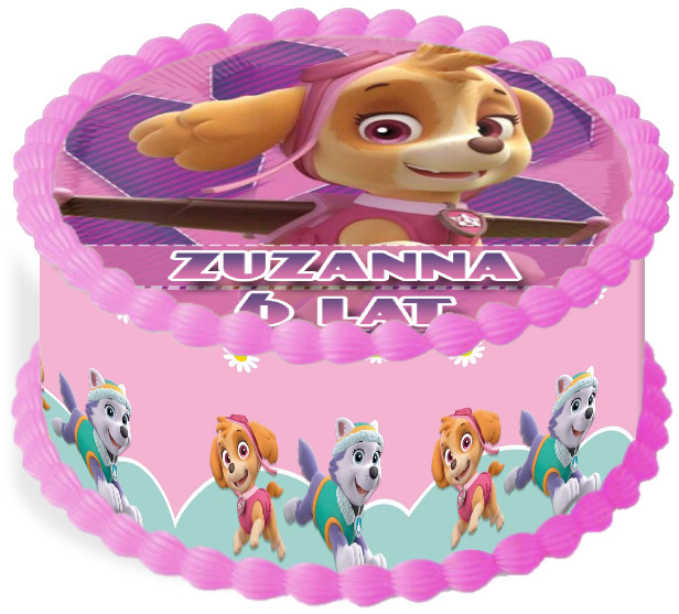 Dekorativní plátek na dort Dort Pejsci Skye 20 cm Jméno Věk