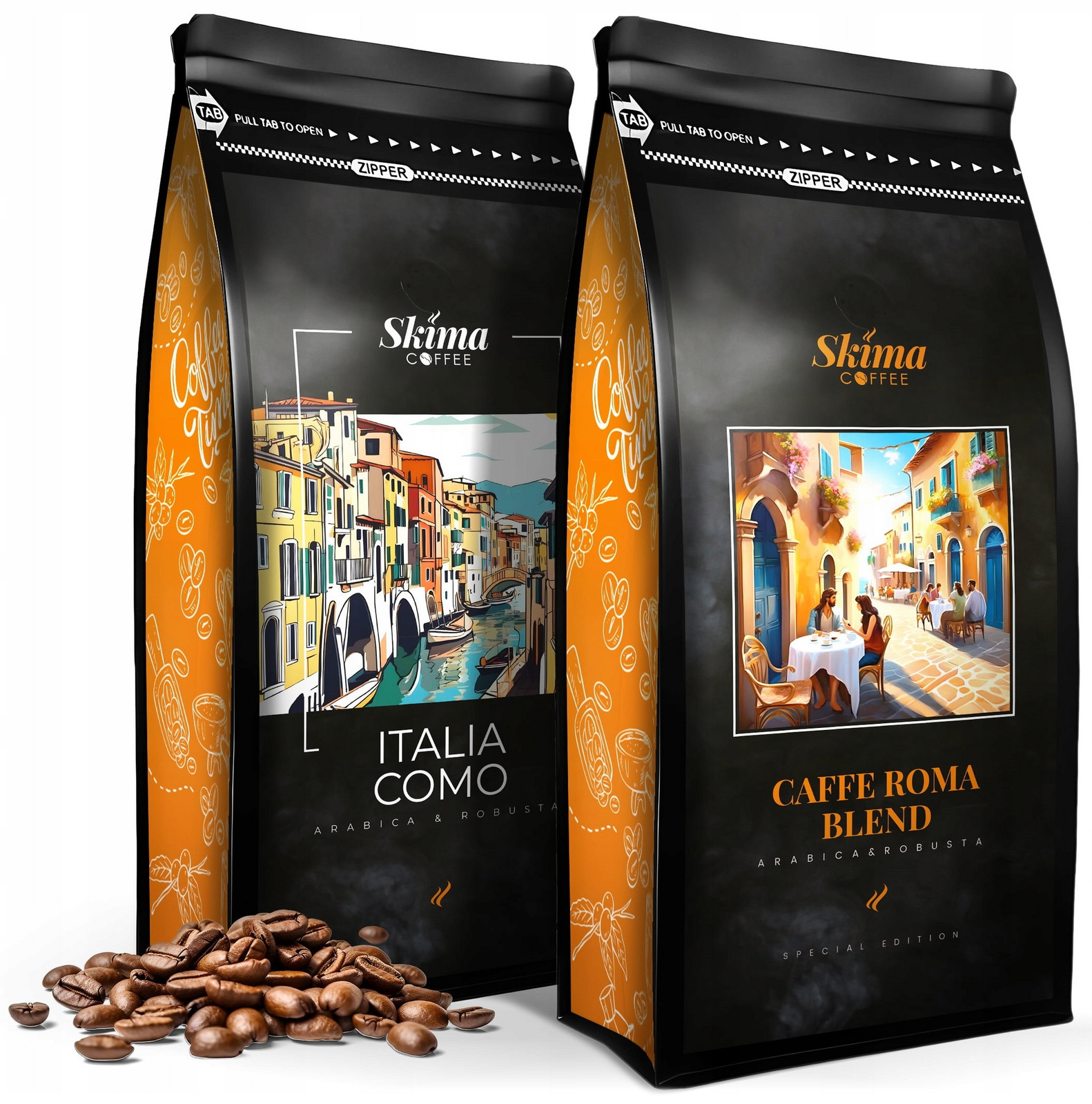 Káva zrnková 2x1kg Italia Como/caffe Roma Blend Čerstvá do kávovaru+BONUS