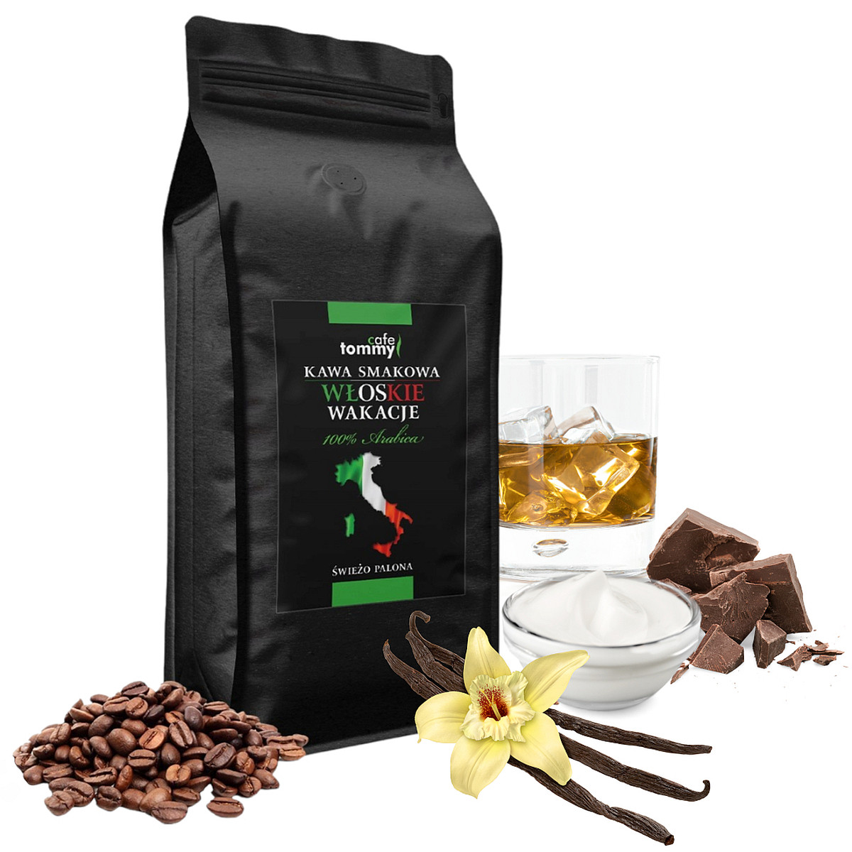 Káva ochucená zrnková 1kg 100% Arabica Tommy Cafe Italská dovolená