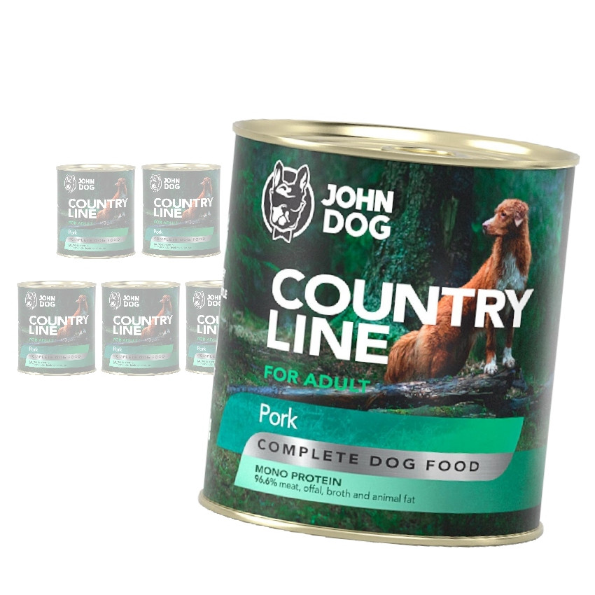 John Dog Country Line Bezobilné Vlhké Krmivo Pro Psy S Vepřovým Masem 6x800 g