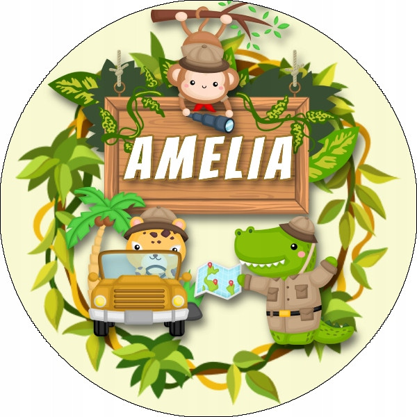 oplatek na dort 20 cm Jméno Safari Zvířátka Lev