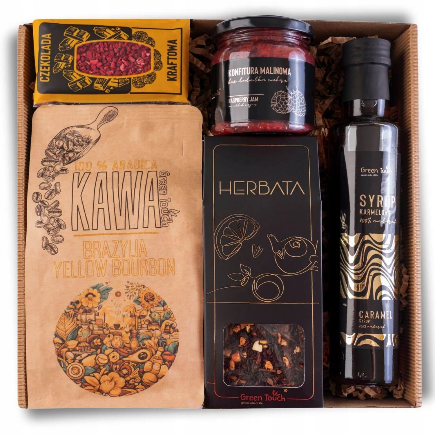 Dárková Sada čaj káva karamelový sirup zavařenina malinová čokoláda