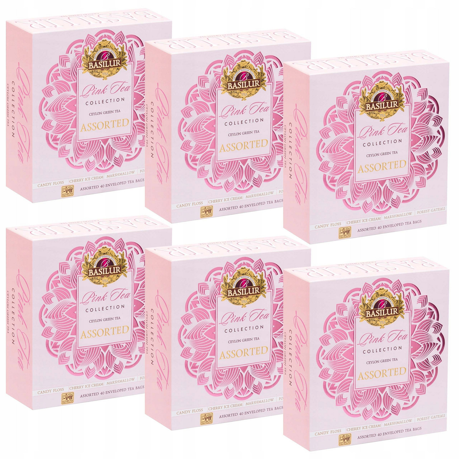 Basilur Pink Tea Sada zelených čajů v sáčcích, 40x1,5gx6
