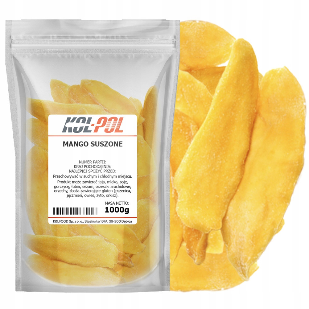 Mango Sušené 1 kg Silné plátky Aromatické Masité vysoce kvalitní Kol-Pol