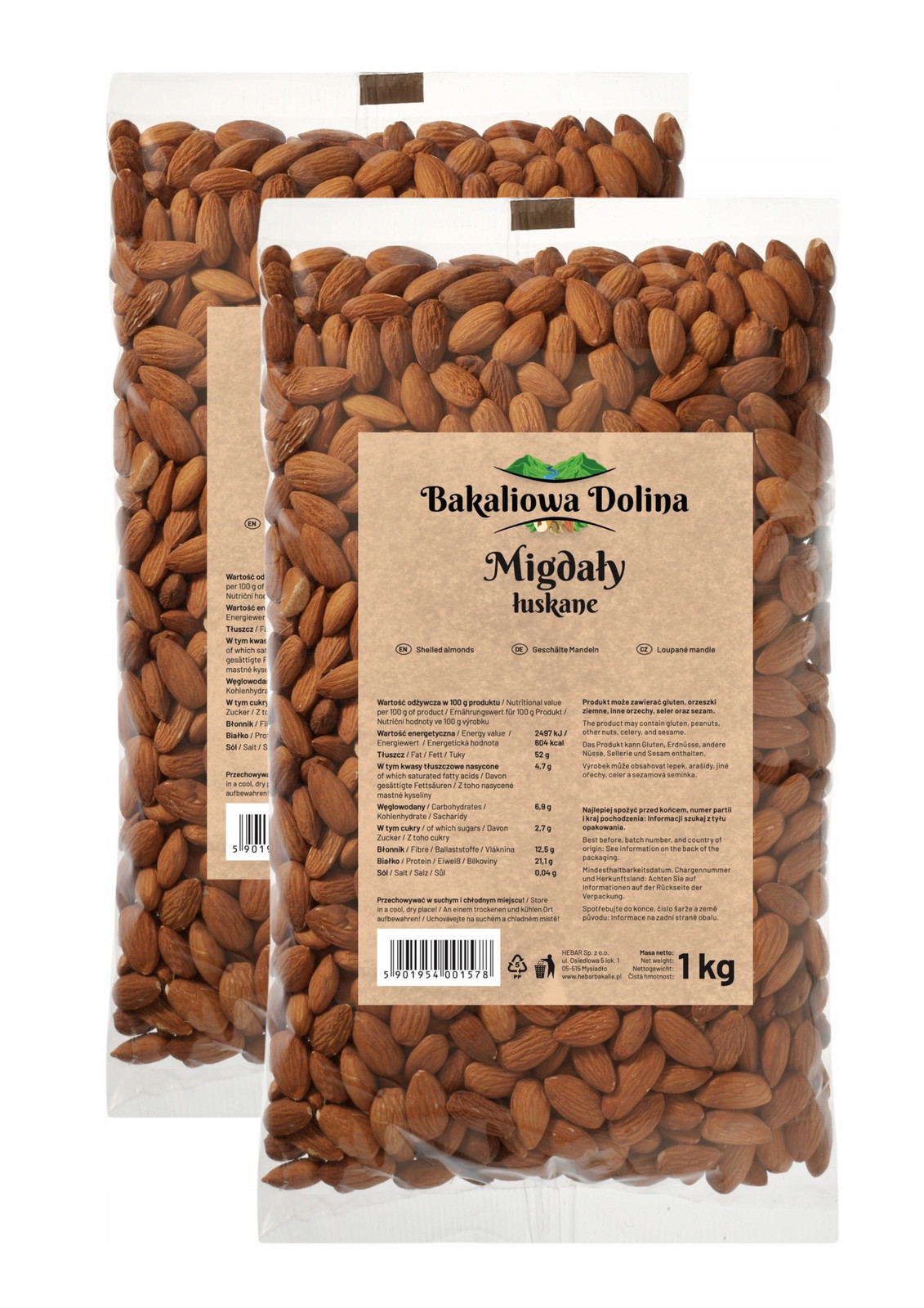 Mandle 2 Kg 2000G Přírodní Velké Celé Čerstvé Vysoká Vege Prémiová Kvalita