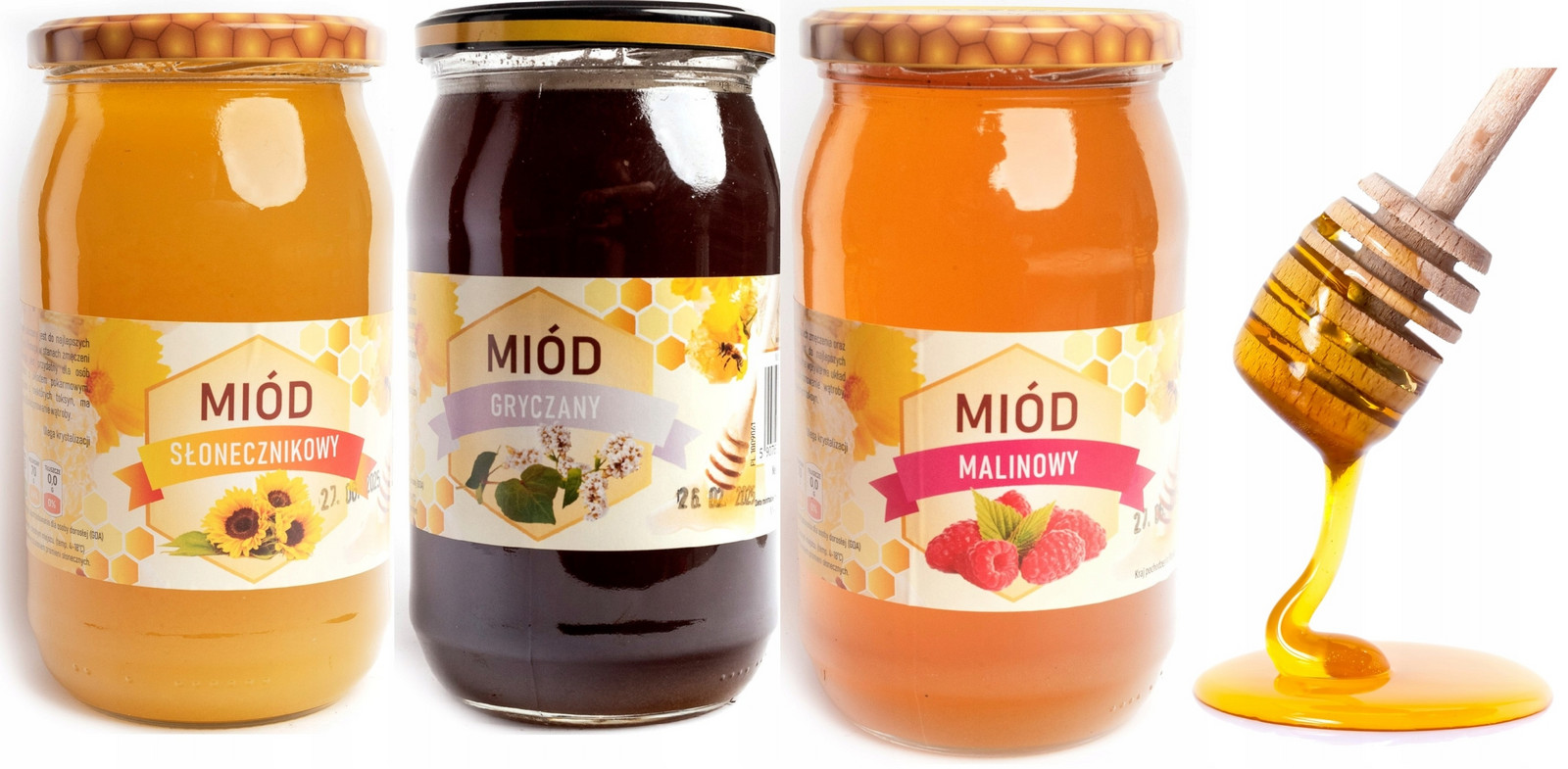 Slunečnicový Med Pohankový Malinový Set Nektar Pl 1,1 kg Dárek