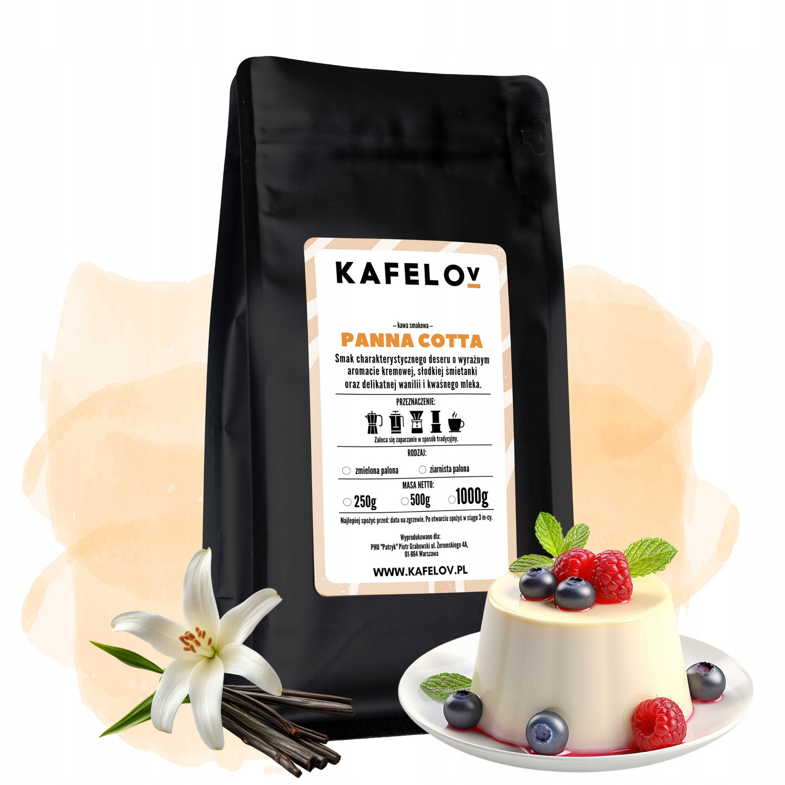 Zrnková ochucená káva 1kg Panna Cotta Kafelov