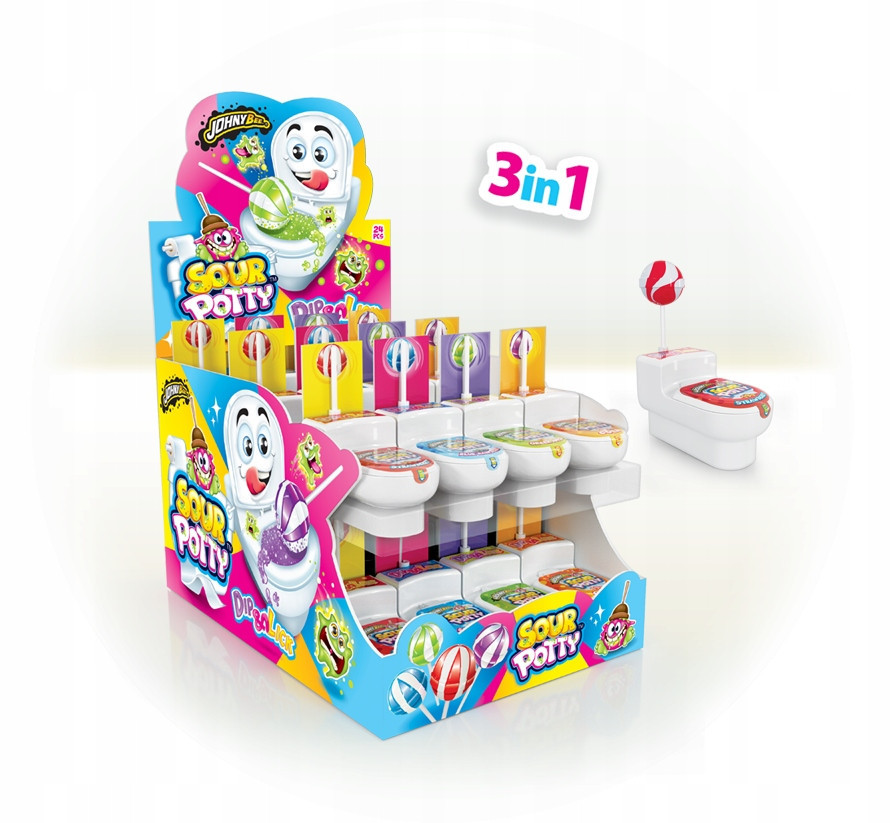 Kyselé Lízátko Ovocné Sour Potty Johny Bee Candy Powder 24 kusů x 19g