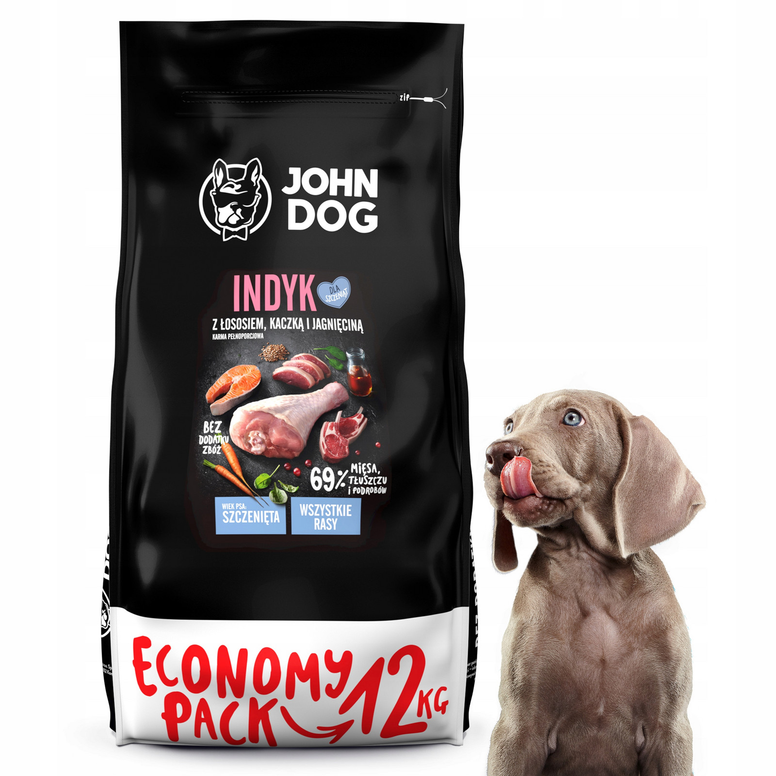 John Dog Krůta s lososem, kachnou a jehněčím 12 kg pro štěňata