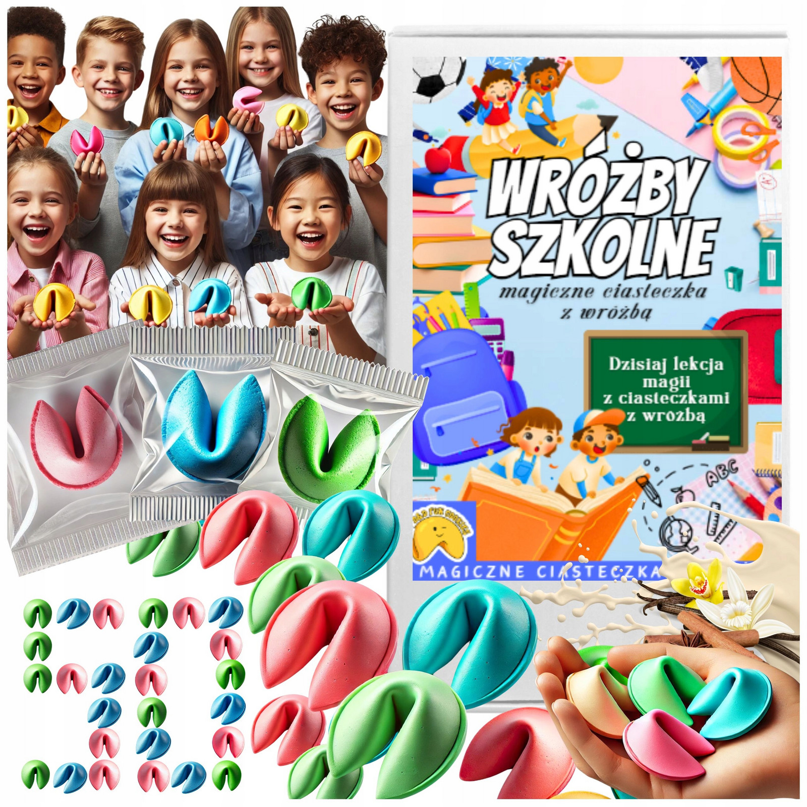 Sušenky s věštbou barevné školní pro školáky děti pozitivní 50 ks